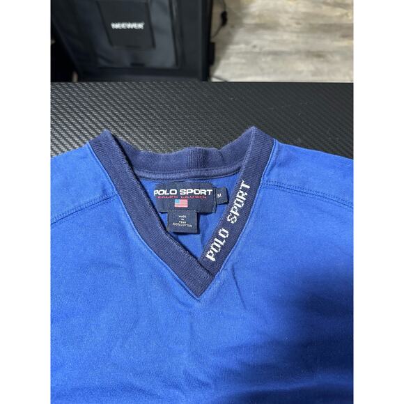 Vintage Polo Sport Ralph Lauren V Neck Tee Spellout Size Medium Blue - Picture 3 of 8
